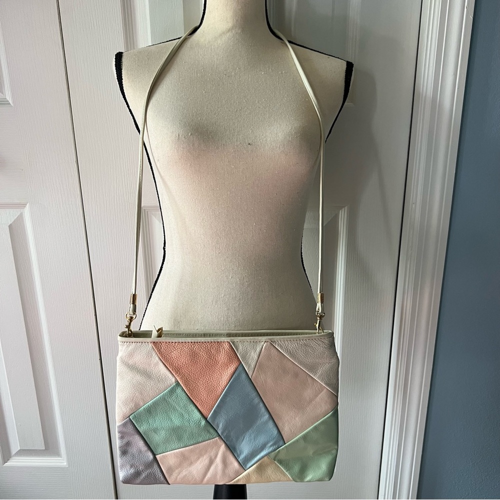 Vintage Pastel Patchwork Leather Shoulder Bag - Picture 5 of 10